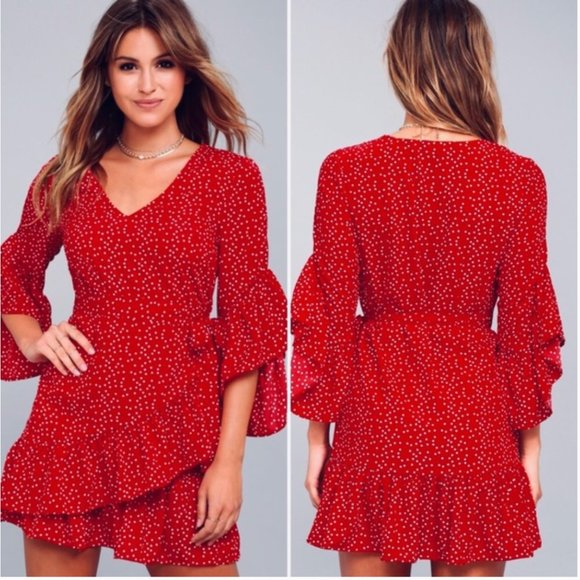 Lulu’s Whole Heart Red Polka Dot Wrap Dress – XS - Picture 1 of 11